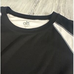 Alo CoolFit Mens Large Black White Colorblock Short Sleeve Athletic Shirt L